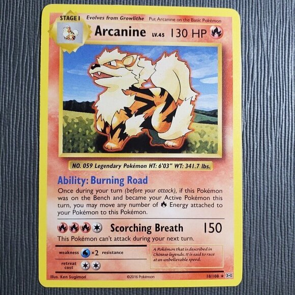 Pokemon TCG -  Arcanine - 18/108 - XY Evolutions - Regular - Rare - MP - Picture 3 of 3